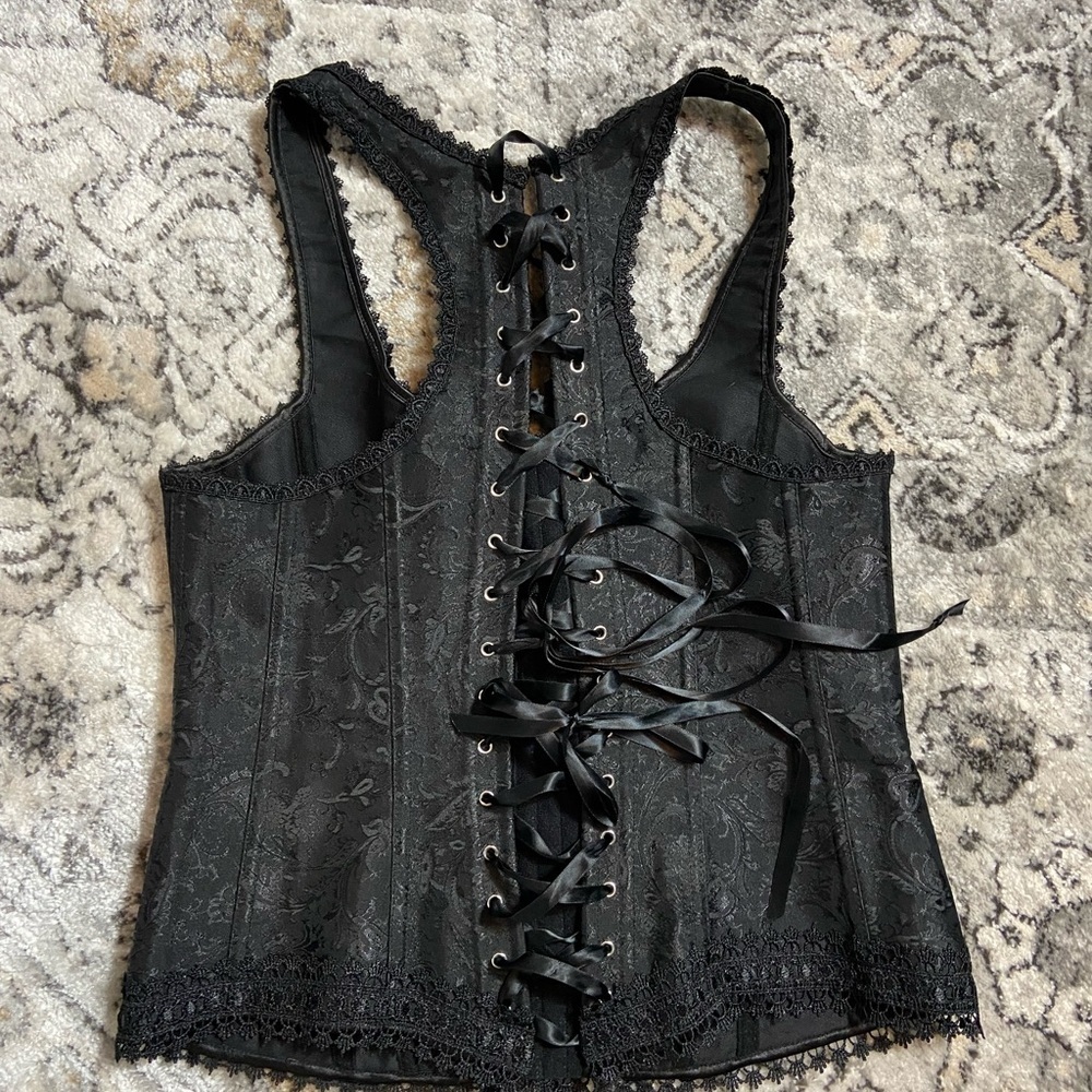ICollection Black Brocade Racer Back Corset - Picture 8 of 9